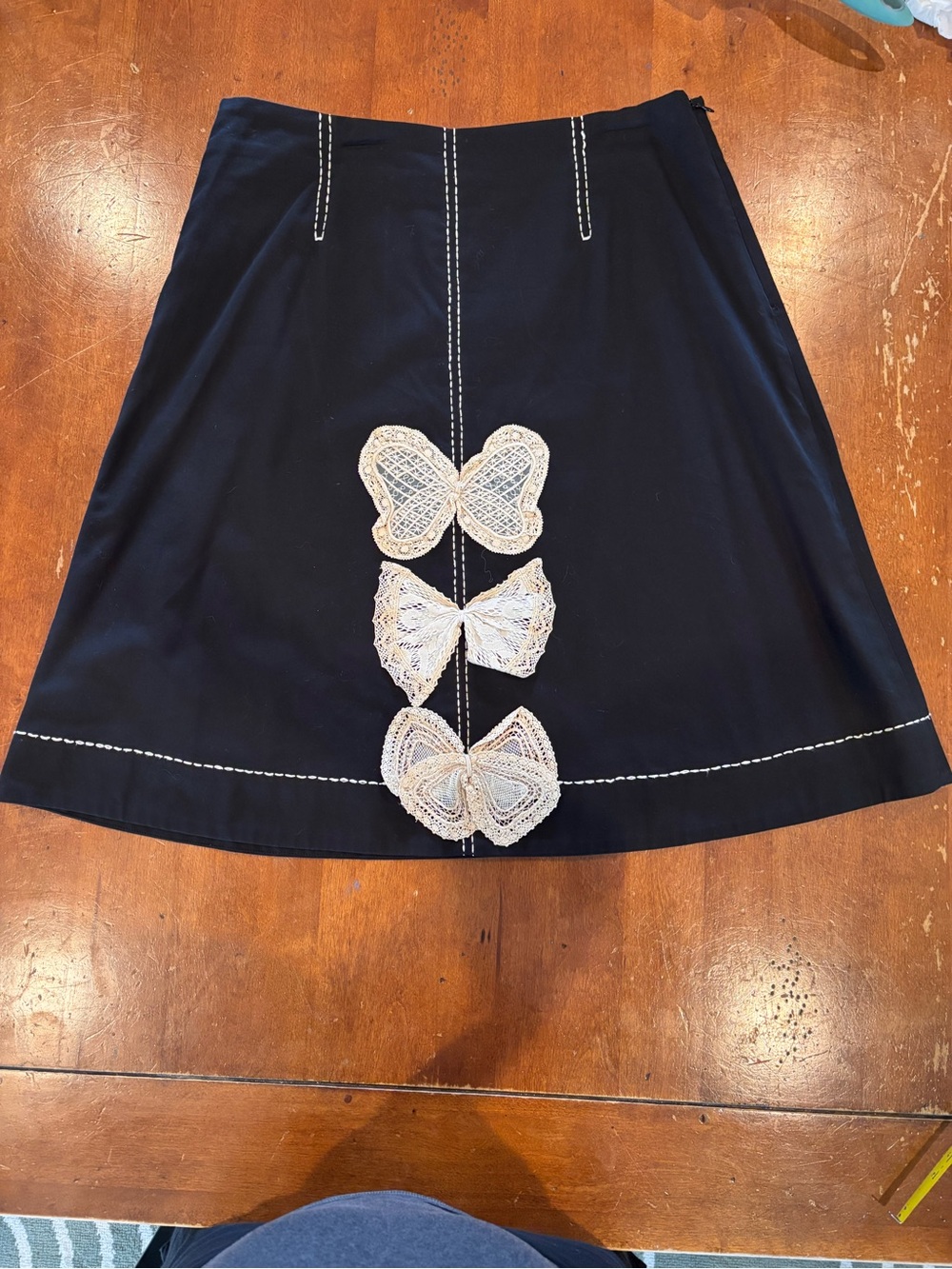 Odille Anthropologie Vintage Black A-Line Skirt Lace Butterfly Bows Size 8